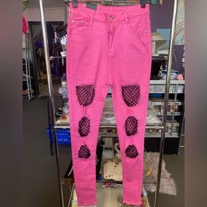 Pink denim skinny jeans